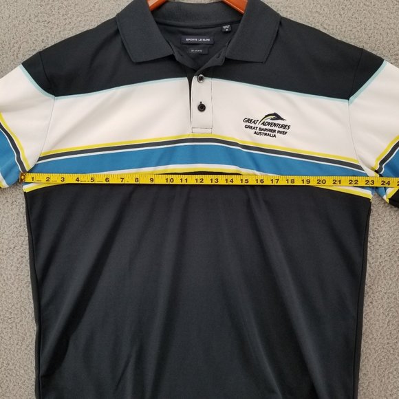Sporte Leisure Polo Shirt Mens Black Blue Striped Great Barrier Reef Size M - Picture 10 of 11